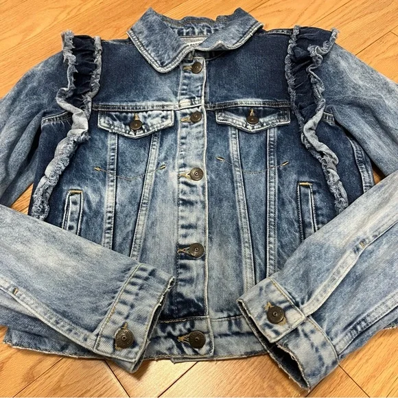 Zara Denim Ruffle Jean Jacket - Picture 7 of 14